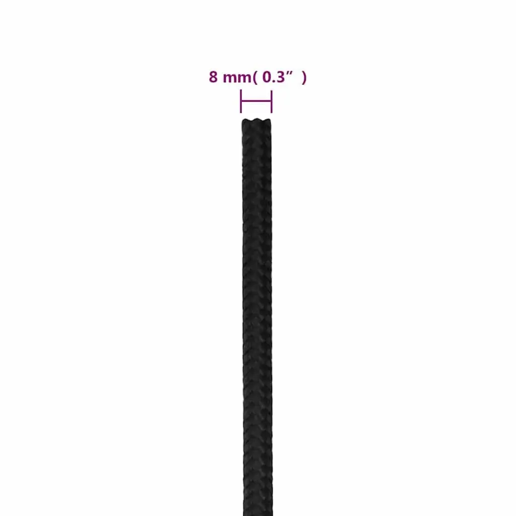 Boat Rope Braided 8mm 25m Black Polypropylene Marine Dock Line