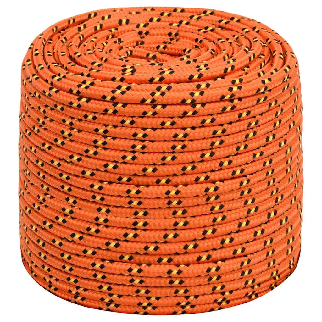 Boat Rope Orange 8mm 50m Polypropylene Braided Marine Dock Line