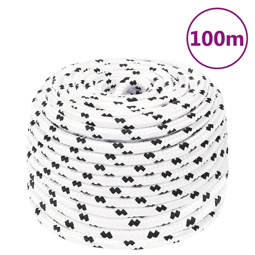 Braided Marine Rope Polyester White 6mm x 100m Durable UV Resistant