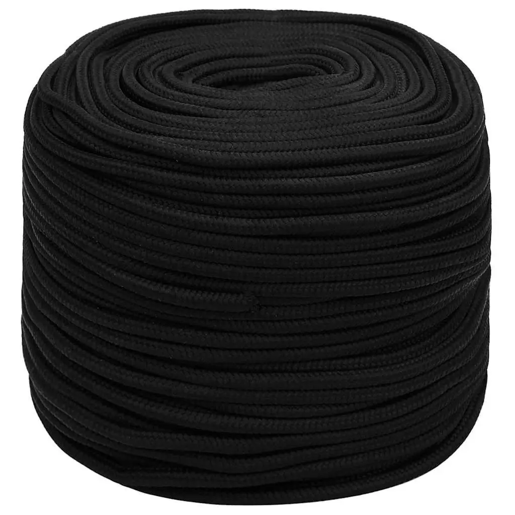 Braided Polyester Cord Black 6mm 50m General Purpose Work Rope