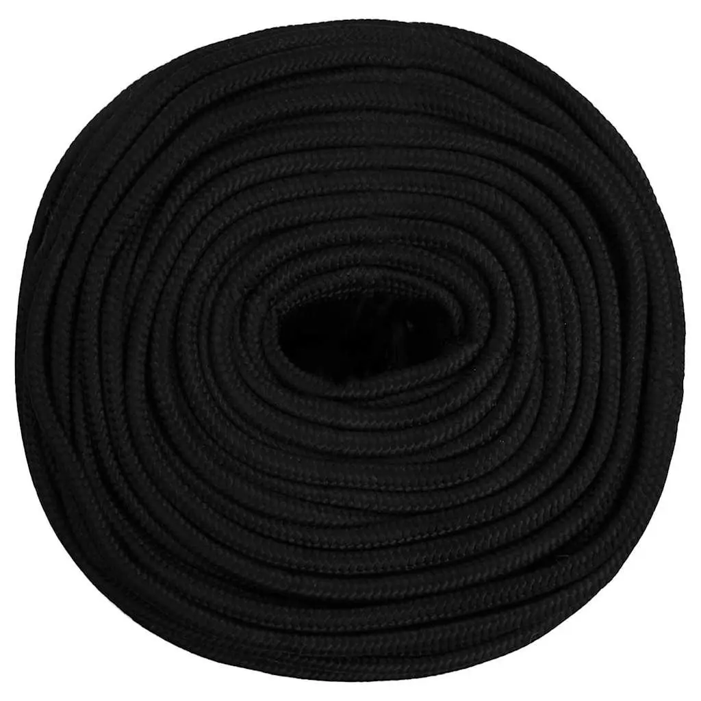 Braided Polyester Work Rope Black 10mm 50m for Garden Workshop Home Use