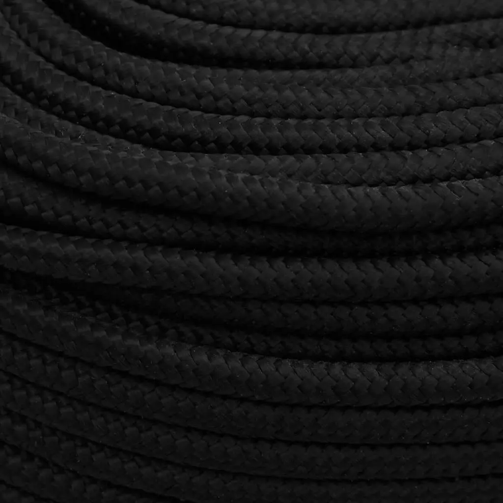 Braided Polyester Work Rope Black 10mm 50m for Garden Workshop Home Use