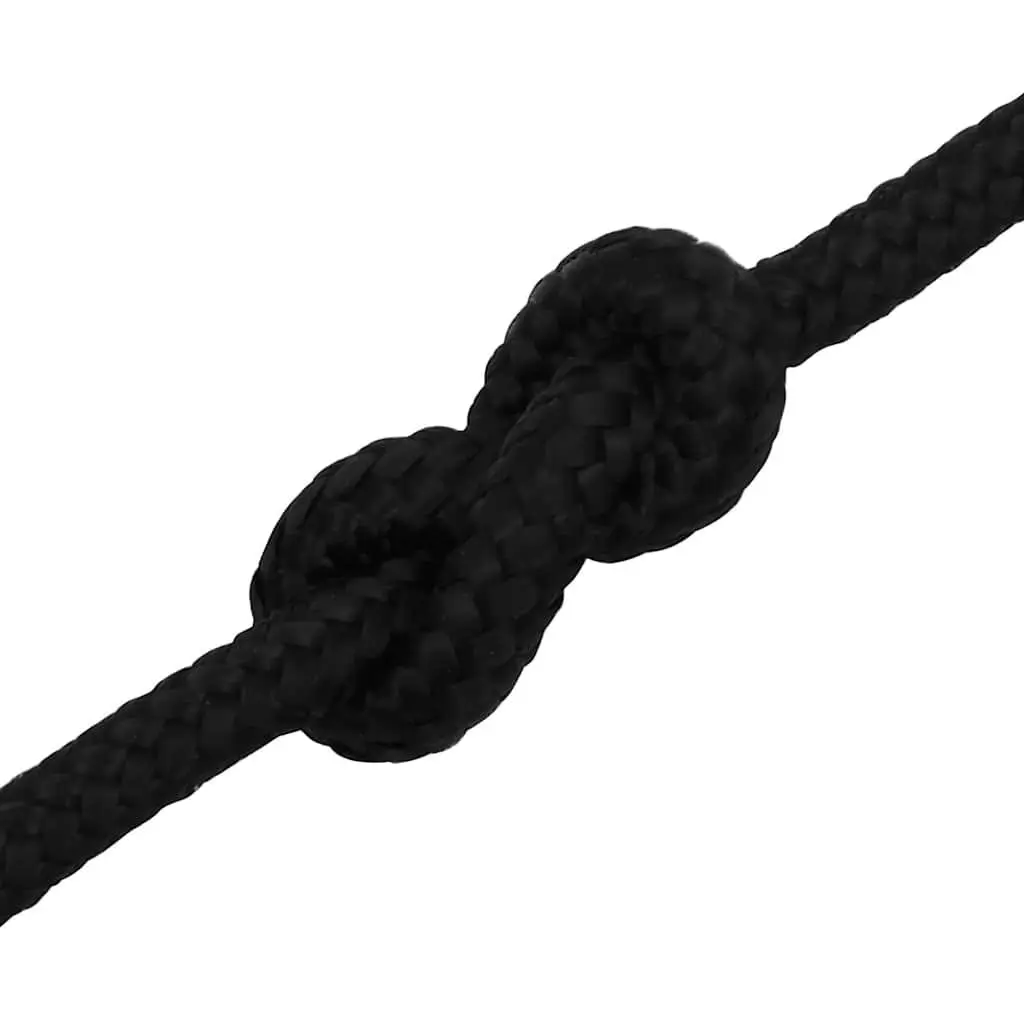 Braided Polyester Work Rope Black 10mm 50m for Garden Workshop Home Use