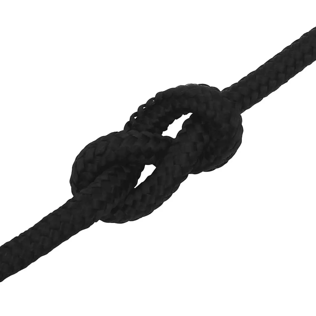 Braided Polyester Work Rope 12mm 50m Black Utility Cord