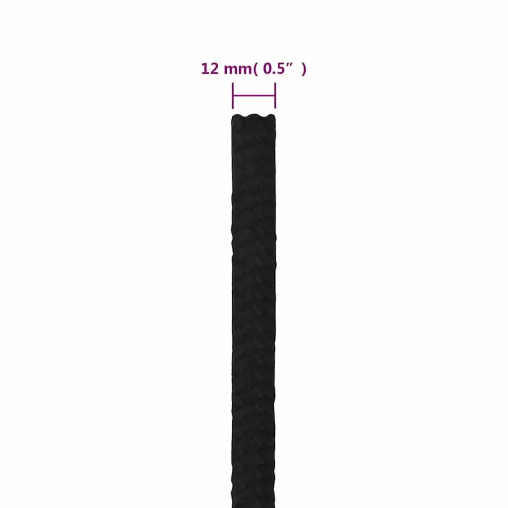 Braided Polyester Work Rope 12mm 50m Black Utility Cord
