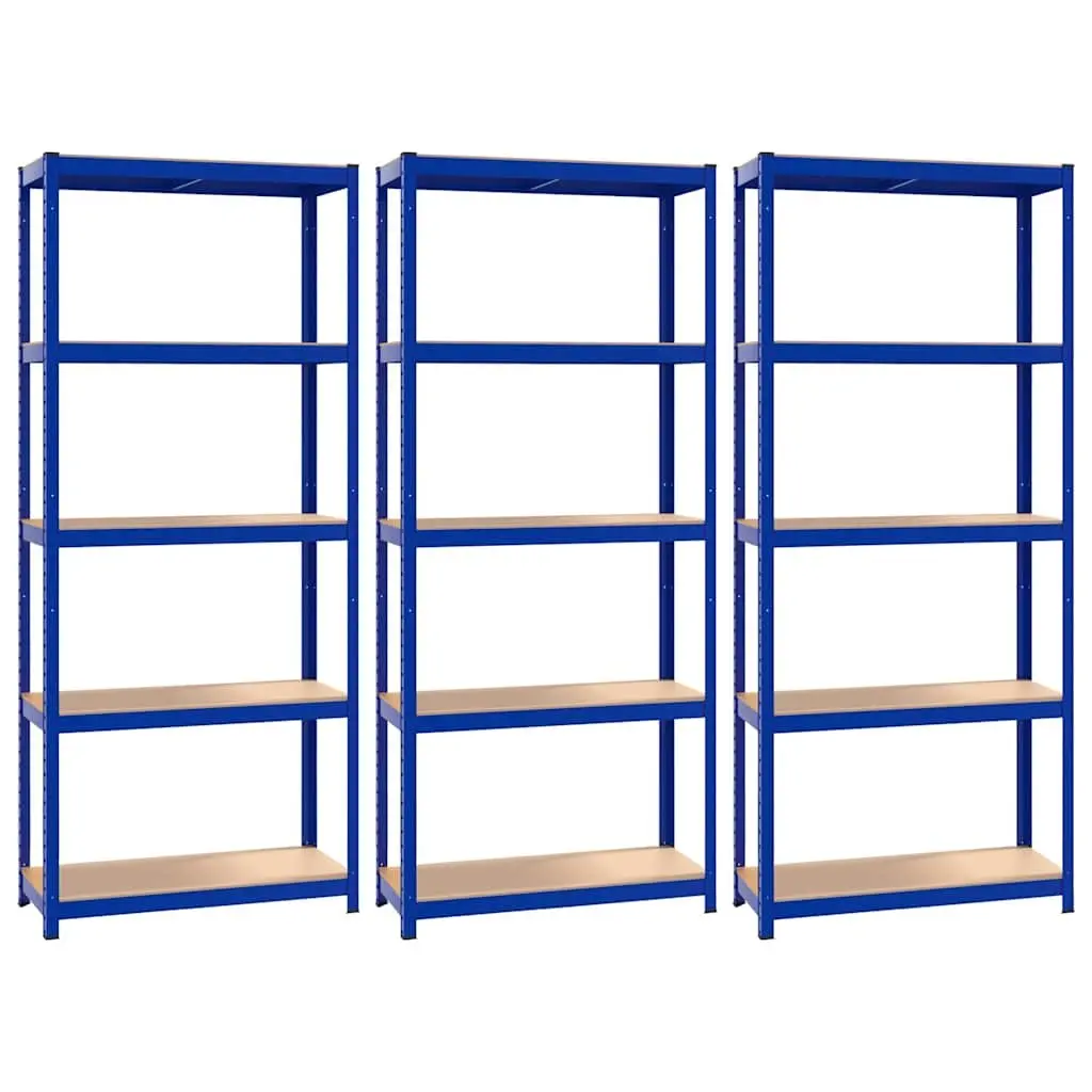 5-Layer Industrial Storage Shelves 3 pcs Blue Steel Engineered Wood Boltless
