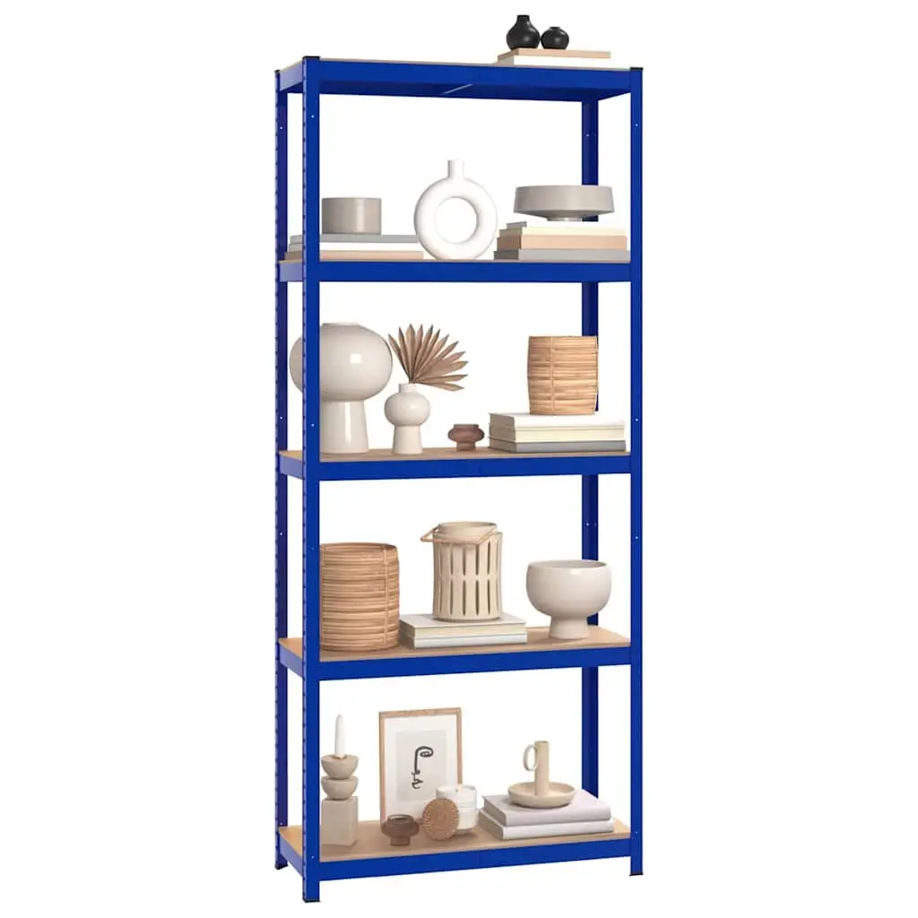 5-Layer Industrial Storage Shelves 3 pcs Blue Steel Engineered Wood Boltless