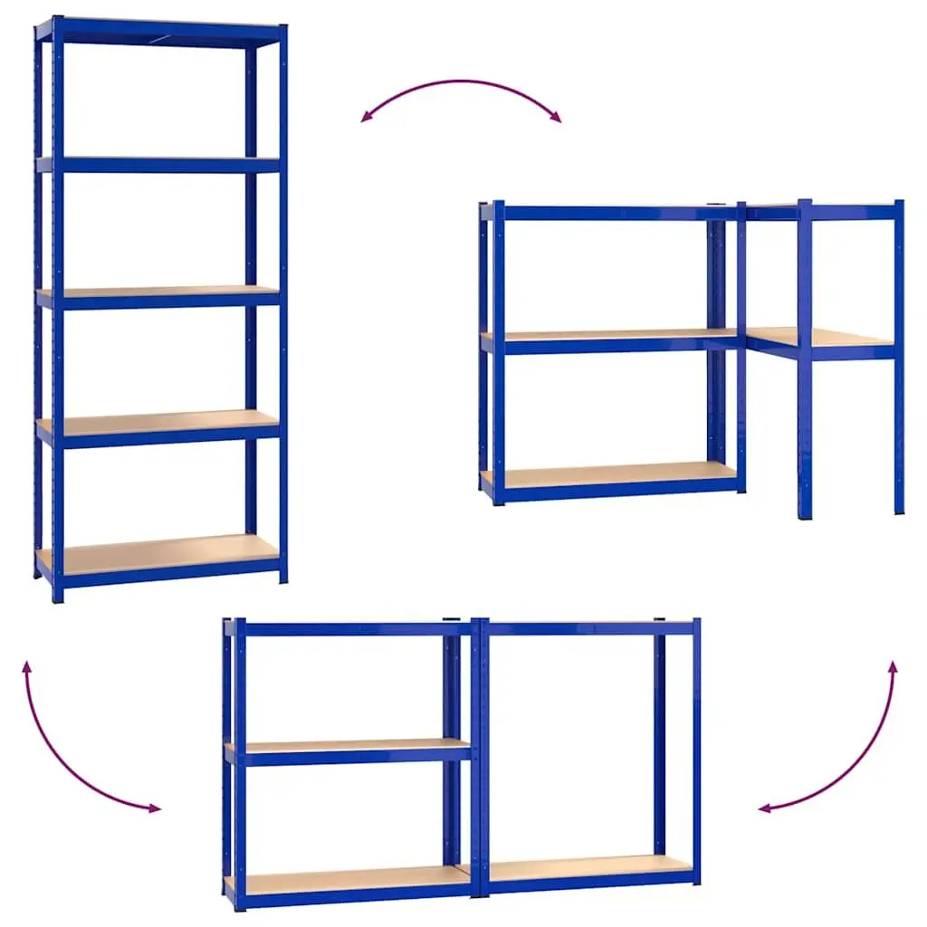 5-Layer Industrial Storage Shelves 3 pcs Blue Steel Engineered Wood Boltless