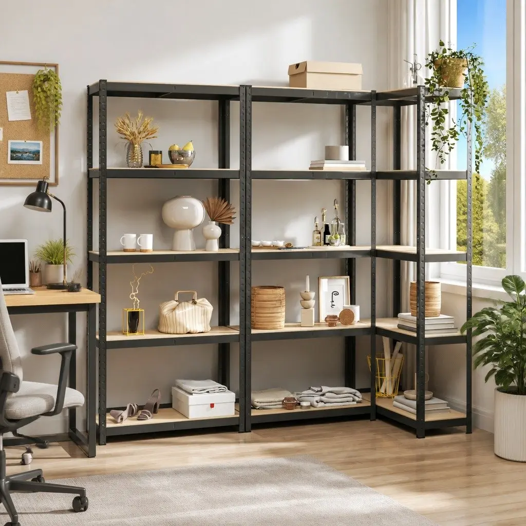 Industrial Shelving Unit 5-Layer Adjustable Sturdy Anthracite Steel Frame with Engineered Wood Shelves