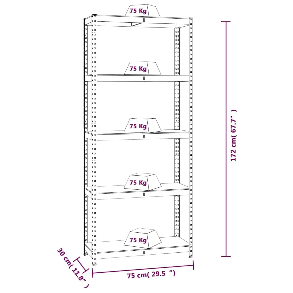 Industrial Shelving Unit 5-Layer Adjustable Sturdy Anthracite Steel Frame with Engineered Wood Shelves