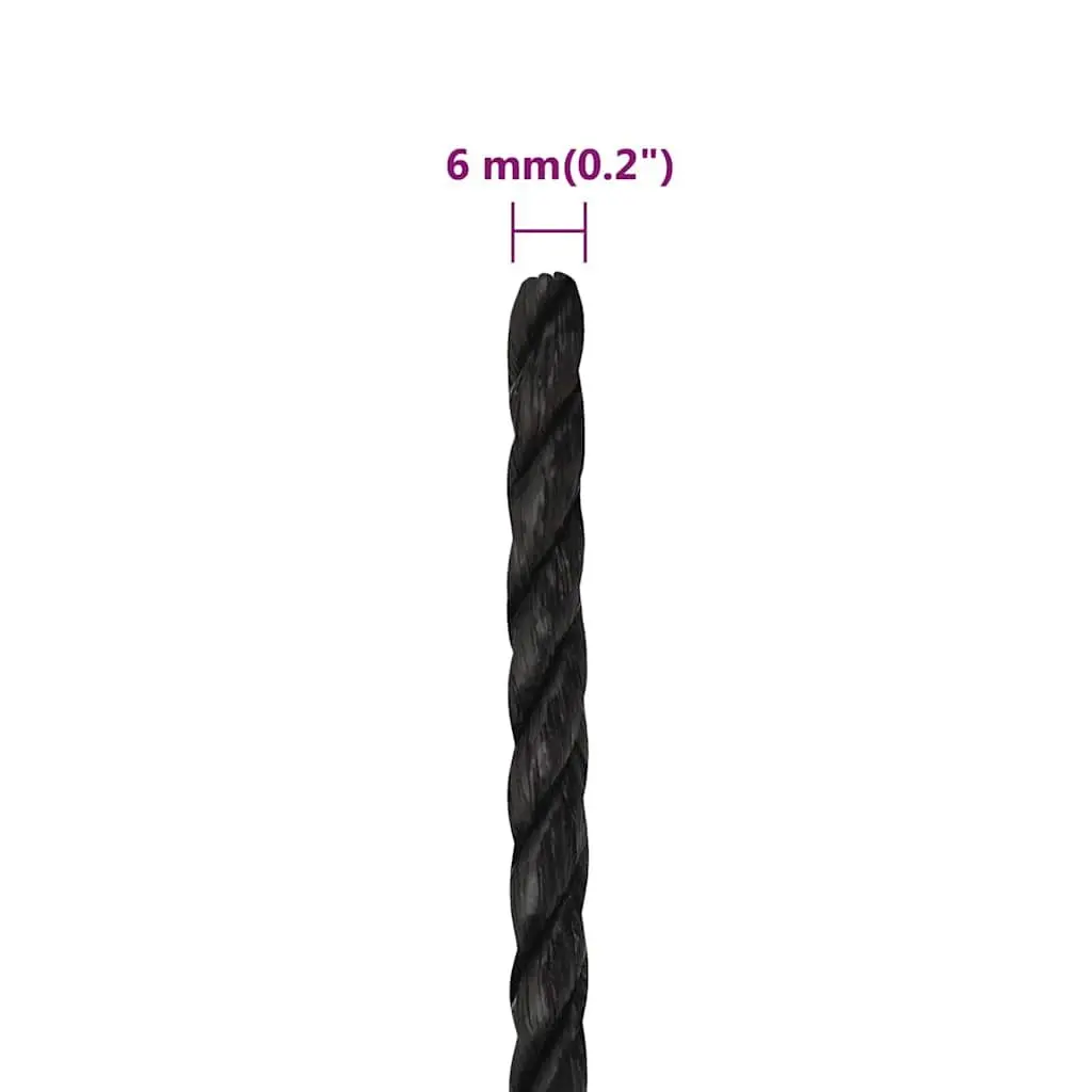 Work Rope Black Twisted Polypropylene Cord 6mm 50m