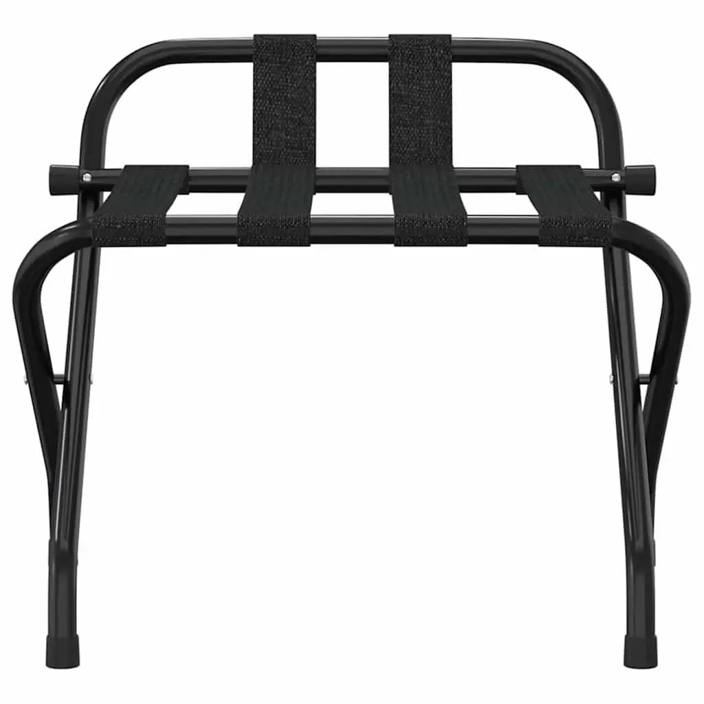 Luggage Rack with Backrest Foldable Black Metal Frame Nylon Straps 56 x 39 x 52 cm