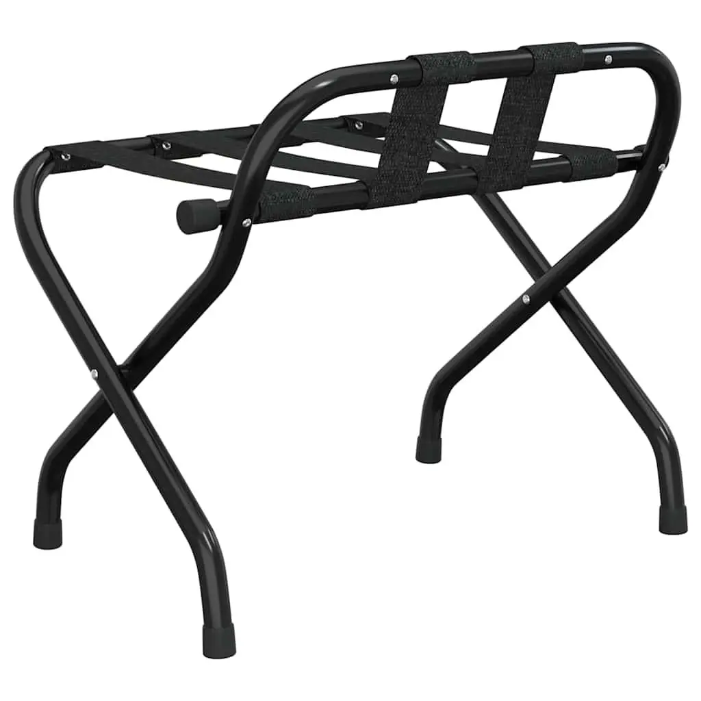 Luggage Rack with Backrest Foldable Black Metal Frame Nylon Straps 56 x 39 x 52 cm