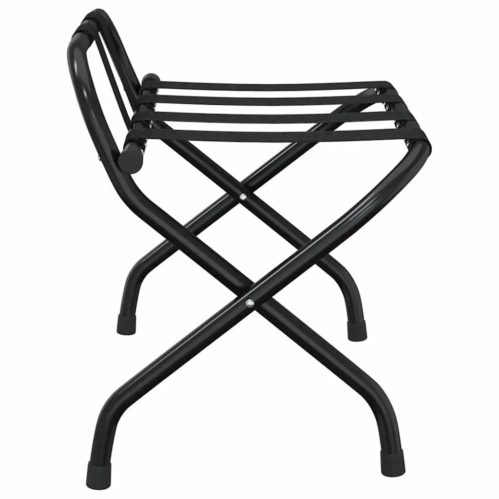 Luggage Rack with Backrest Foldable Black Metal Frame Nylon Straps 56 x 39 x 52 cm