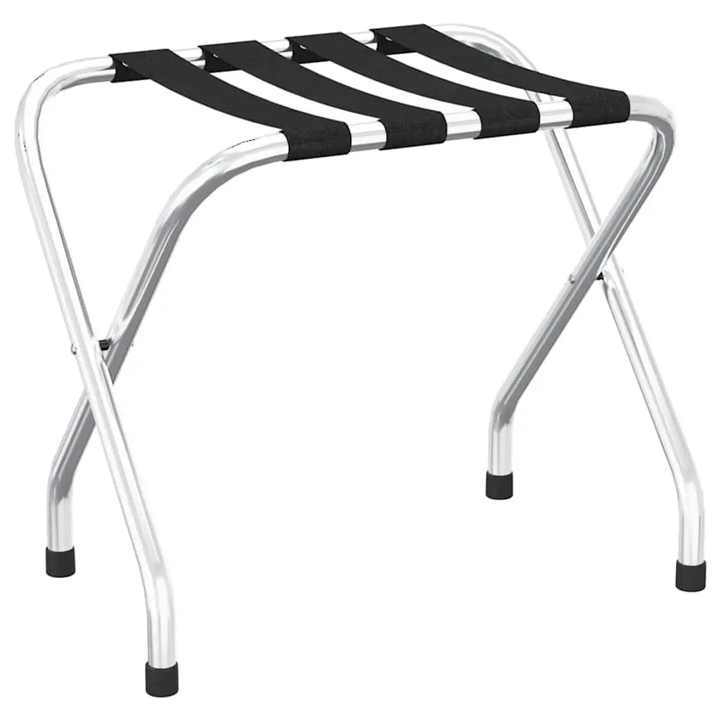 Foldable Luggage Rack with Steel Frame and Nylon Straps Silver 56x40x49cm