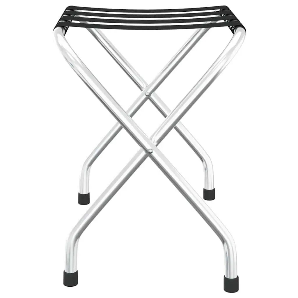 Foldable Luggage Rack with Steel Frame and Nylon Straps Silver 56x40x49cm