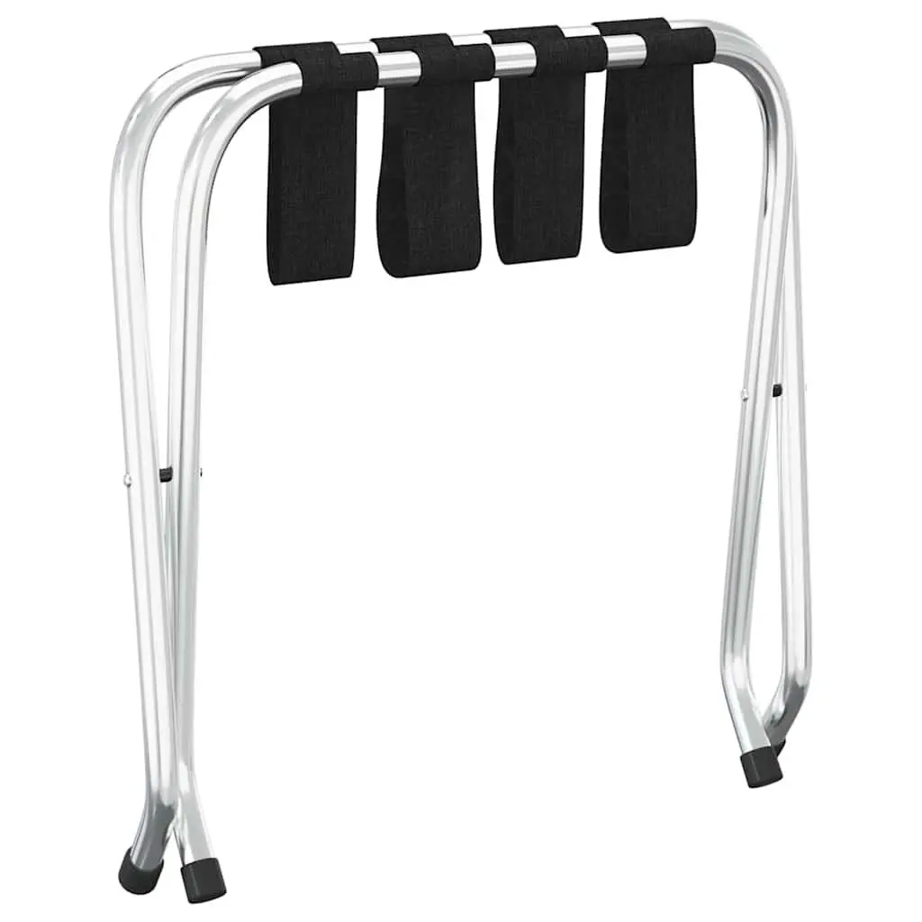 Foldable Luggage Rack with Steel Frame and Nylon Straps Silver 56x40x49cm