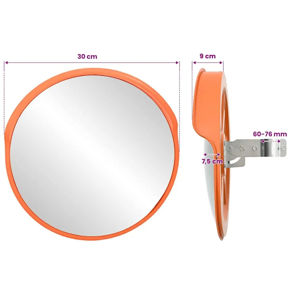 Outdoor Convex Traffic Mirror Orange 30cm Shatter-Proof Lightweight Polycarbonate