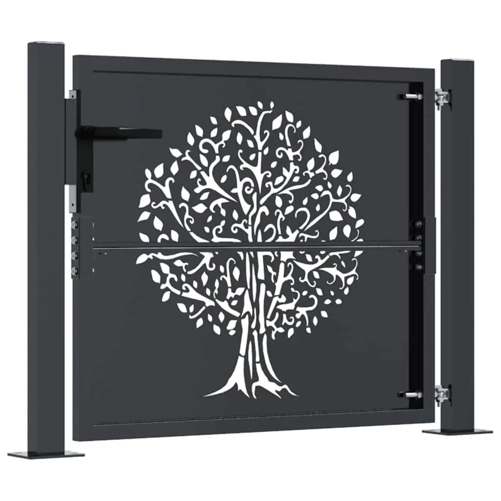 Garden Gate Anthracite 100x100 cm Steel Laser-Cut Design Outdoor Fencing Entry