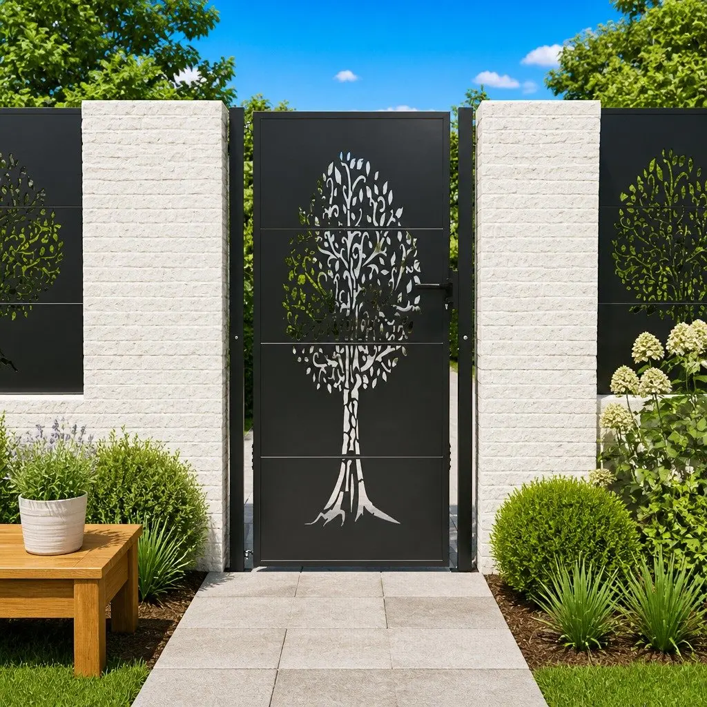 Garden Gate Anthracite 100x175 cm Steel Laser-Cut Design Outdoor Fence Entry
