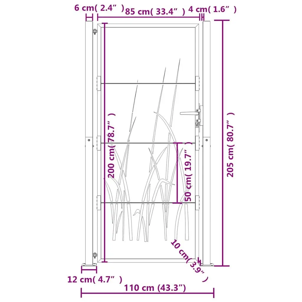 Garden Gate Anthracite 100x200cm Steel Laser-Cut Design Lockable Entry Fence