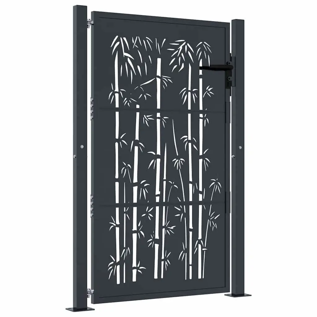 Garden Gate Anthracite 100x125cm Steel Bamboo Laser-Cut Design Lockable Entrance