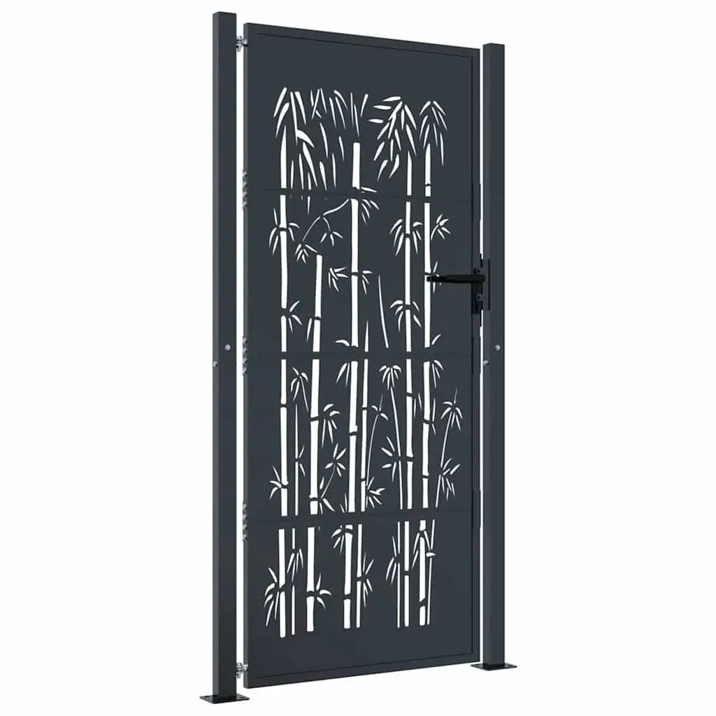 Garden Gate Anthracite 100x175cm Steel Bamboo Design Outdoor Fencing Entry