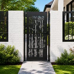 Garden Gate Anthracite 100x200cm Steel Bamboo Design Outdoor Fence Entry