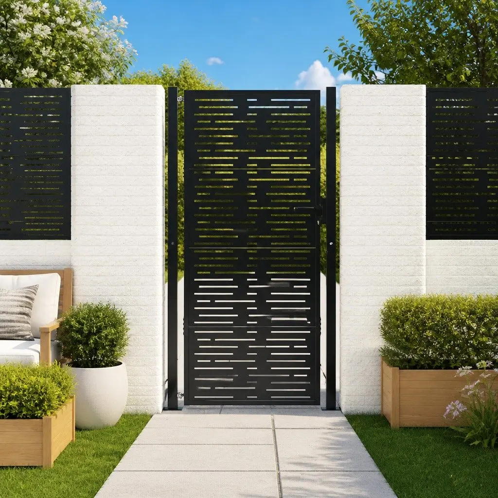 Garden Gate Anthracite Steel Square Design Outdoor Fence Entry 100x175cm
