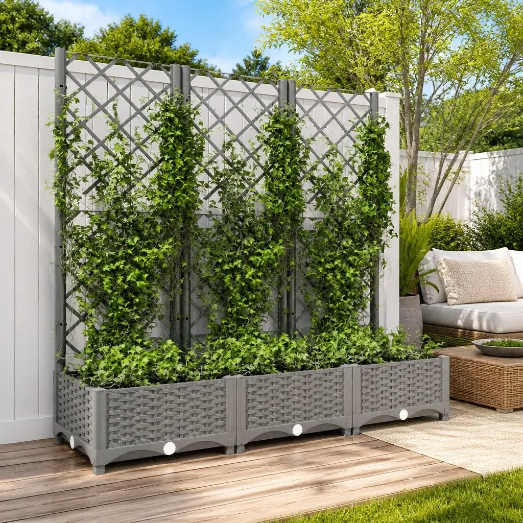 Garden Planter with Trellis Grey 120x40x121.5 cm
