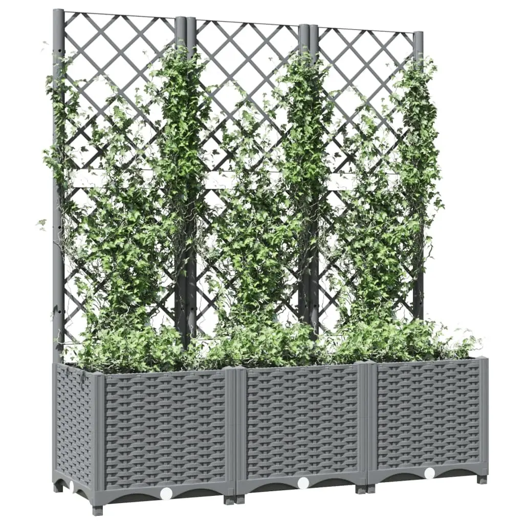 Garden Planter with Trellis Grey 120x40x136cm