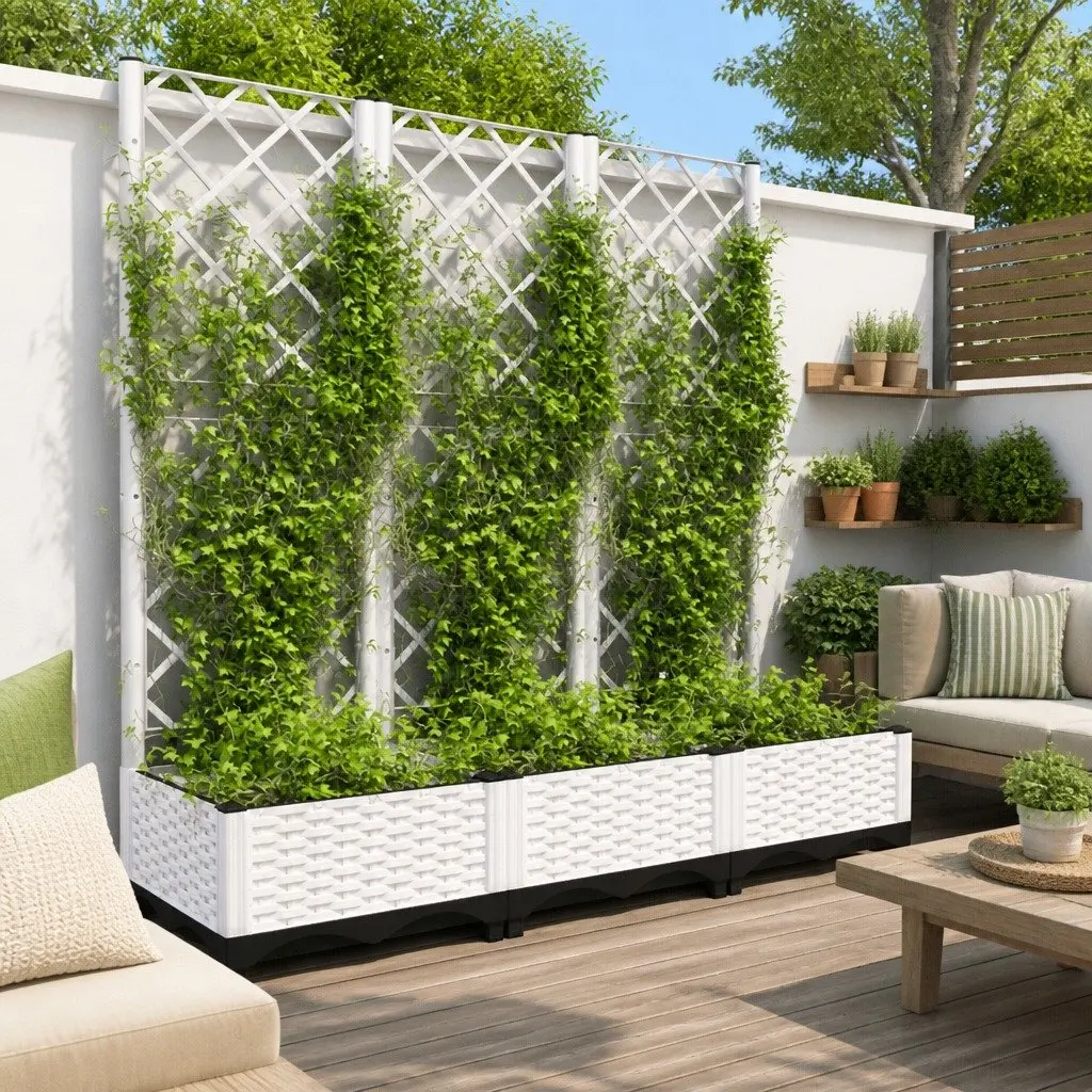 Garden Planter with Integrated Trellis White 120 x 40 x 121.5 cm