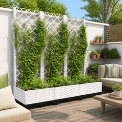 Garden Planter with Trellis White Climbing Plants Support Outdoor Patio Pot