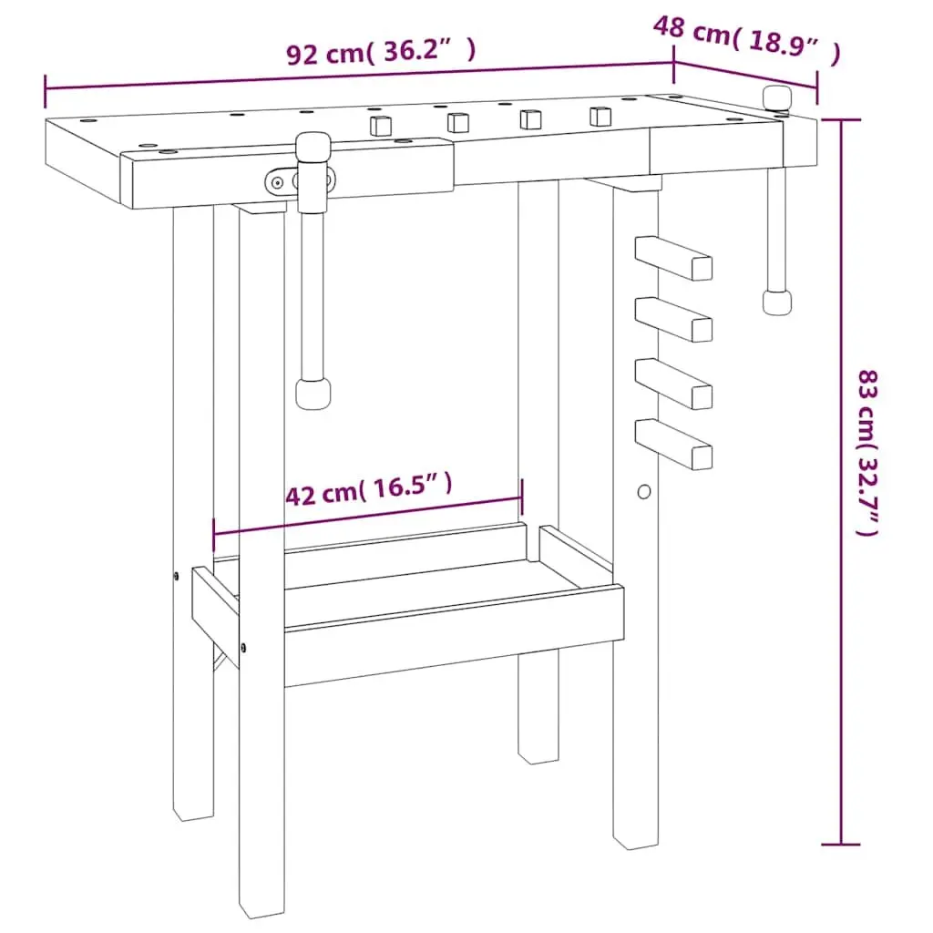 Workbench with Vices Solid Acacia Wood 92x48x83 cm
