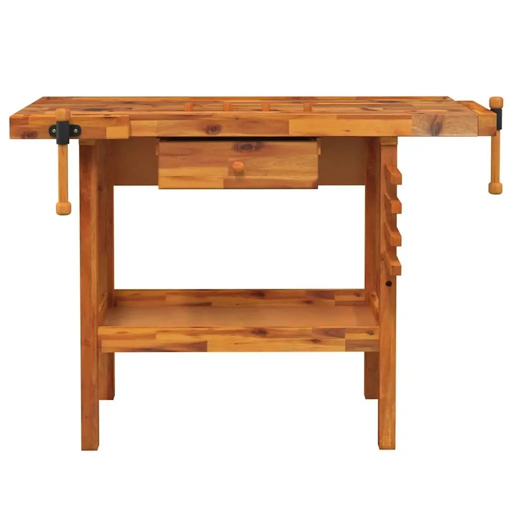 Workbench Acacia Wood Large Stable Surface 124x52x83cm Brown with Drawer and Shelf Storage