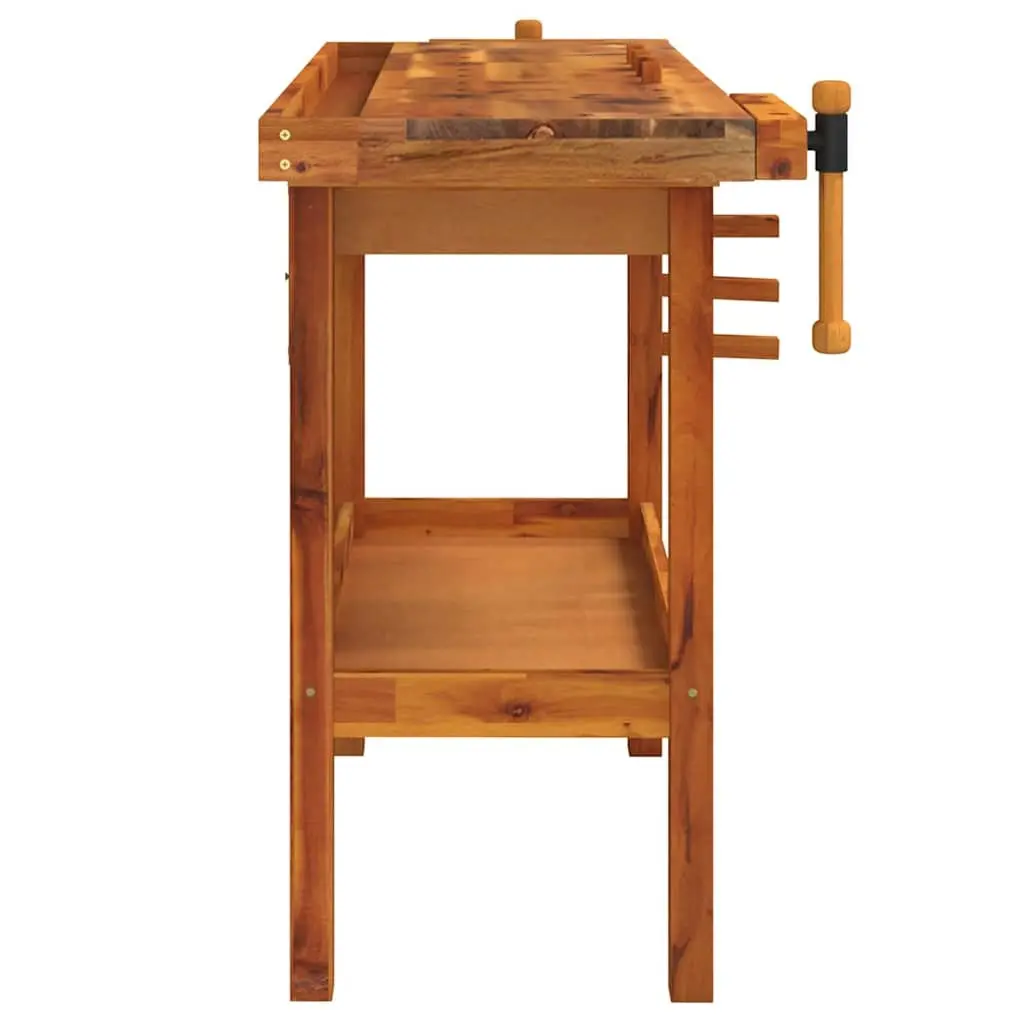 Workbench Acacia Wood Large Stable Surface 124x52x83cm Brown with Drawer and Shelf Storage