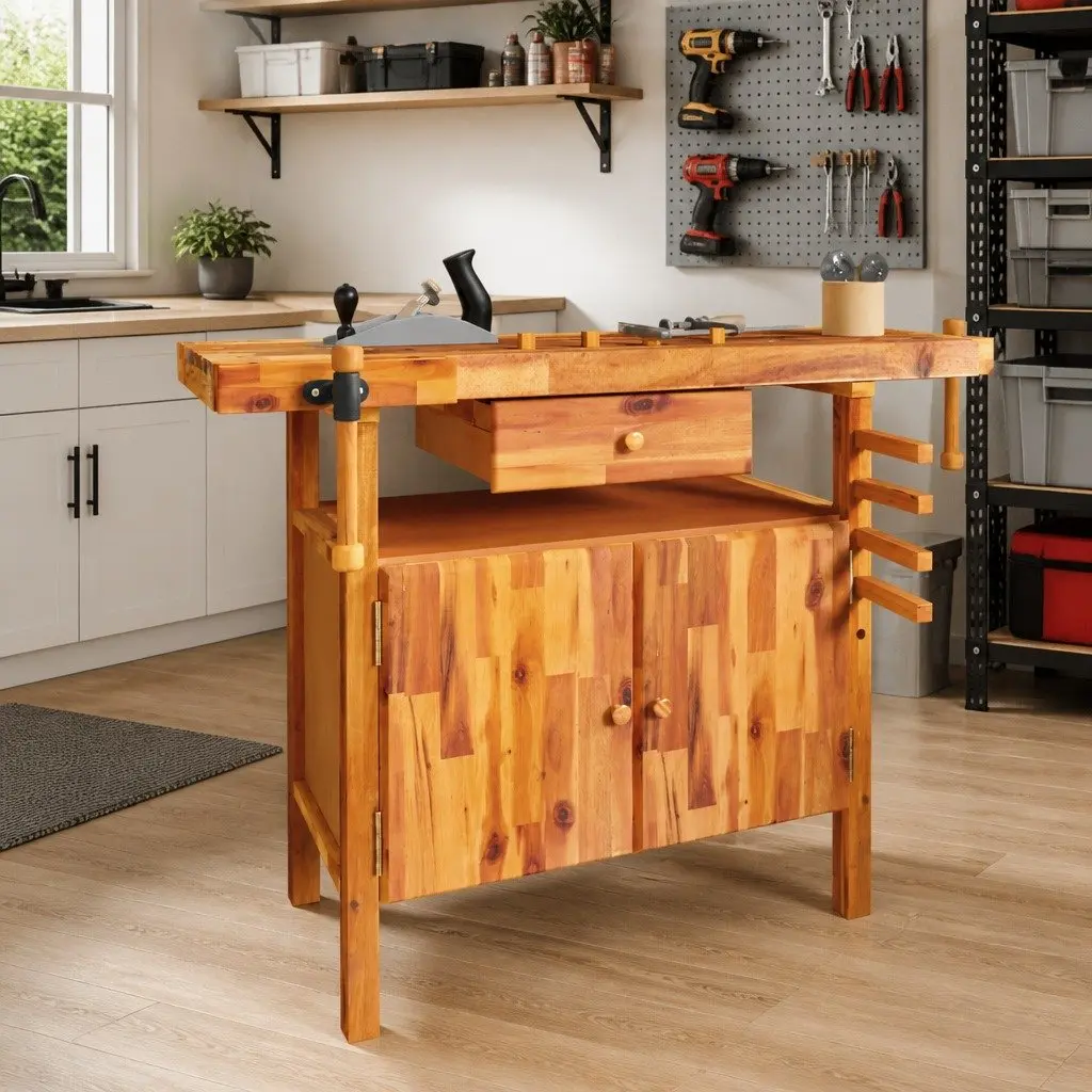 Wooden Workbench with Storage