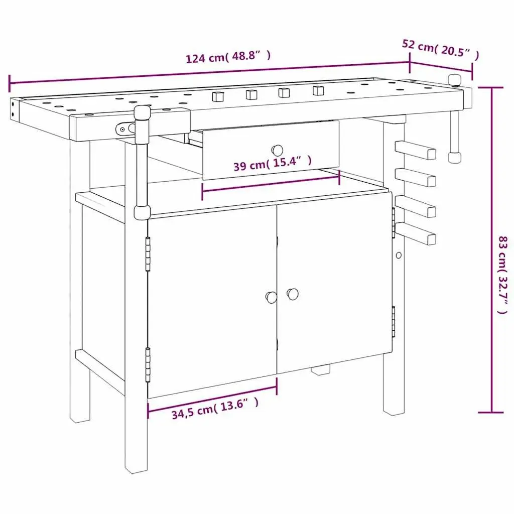 Wooden Workbench with Storage