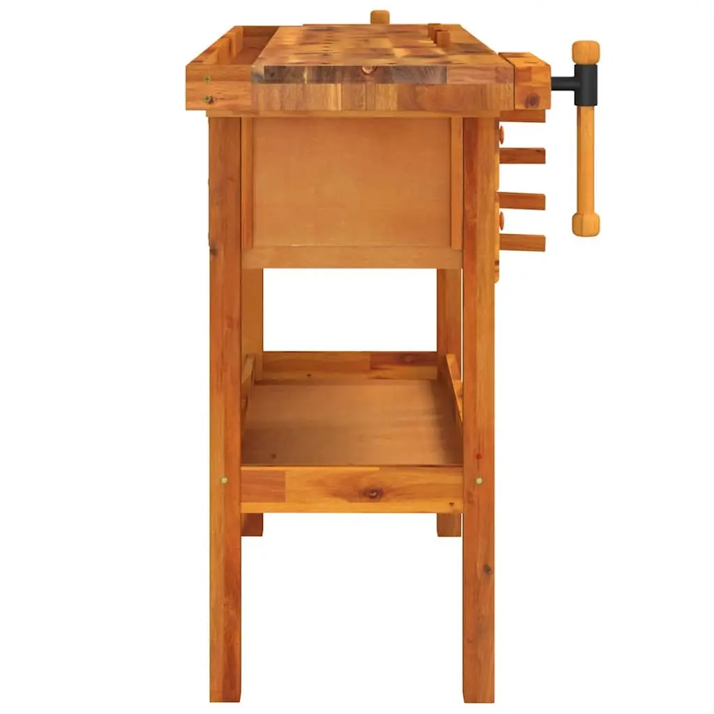 Solid Wood Workbench with Drawers Shelf Vices 124x52x83cm Workshop Storage