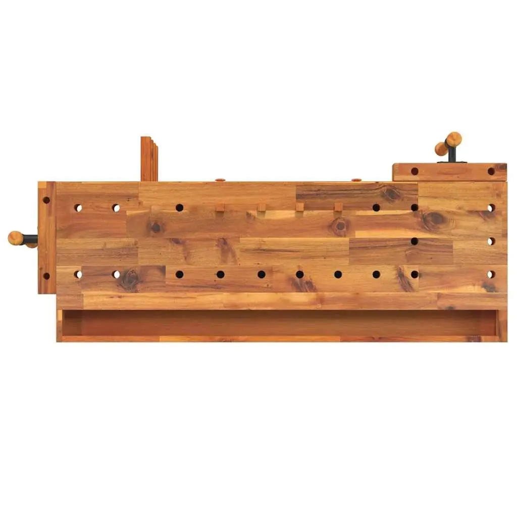 Solid Wood Workbench with Drawers Shelf Vices 124x52x83cm Workshop Storage