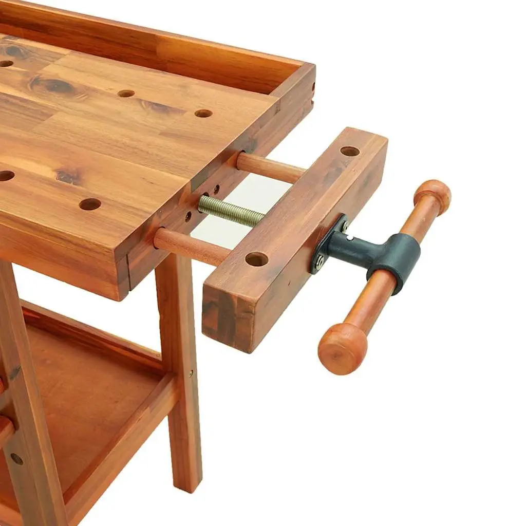 Solid Wood Workbench with Drawers Shelf Vices 124x52x83cm Workshop Storage