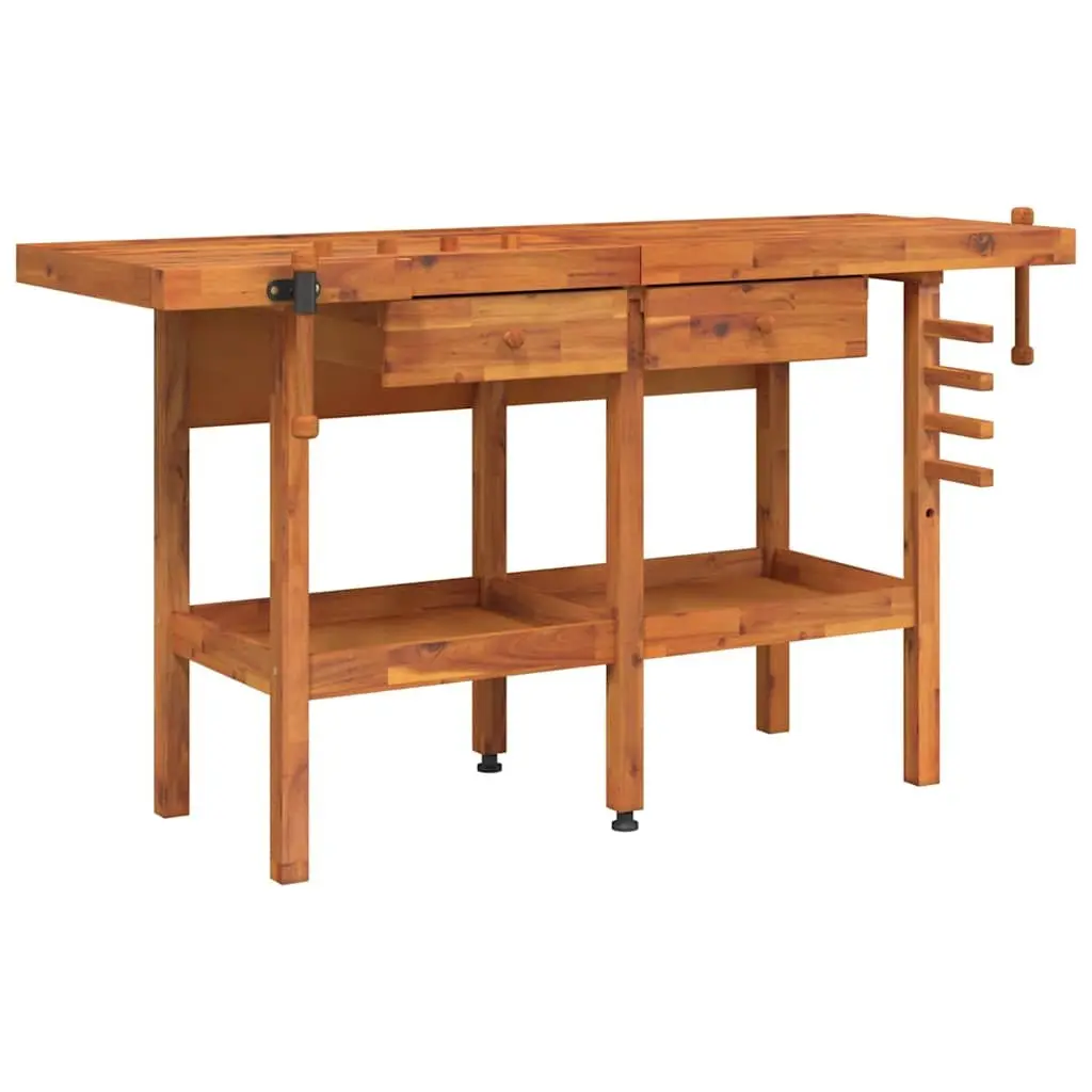 Solid Wood Workbench with Dual Vices and 2 Drawers 162x62x83cm