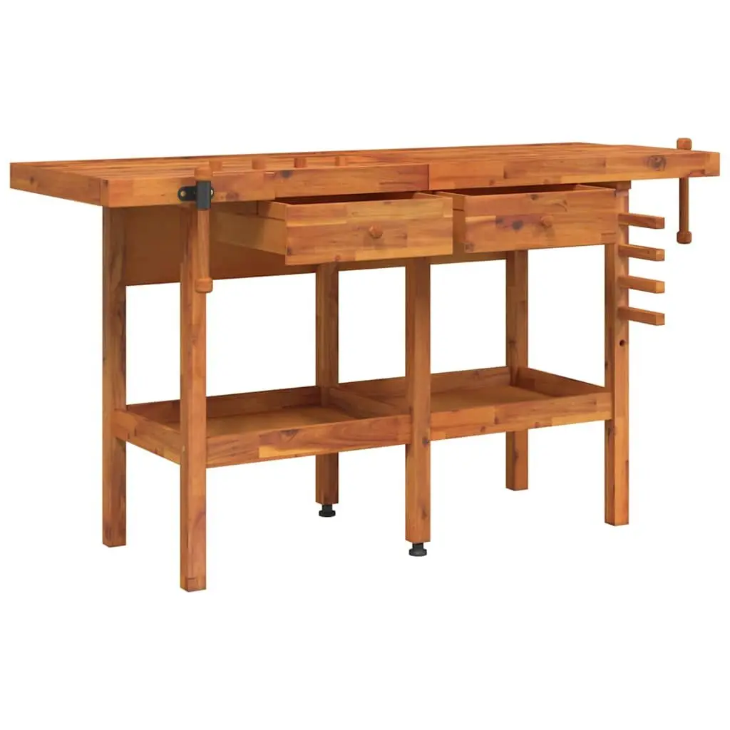 Solid Wood Workbench with Dual Vices and 2 Drawers 162x62x83cm