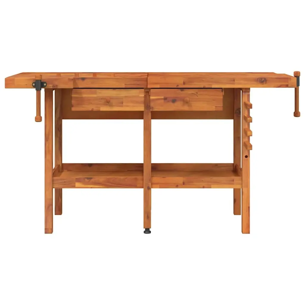 Solid Wood Workbench with Dual Vices and 2 Drawers 162x62x83cm