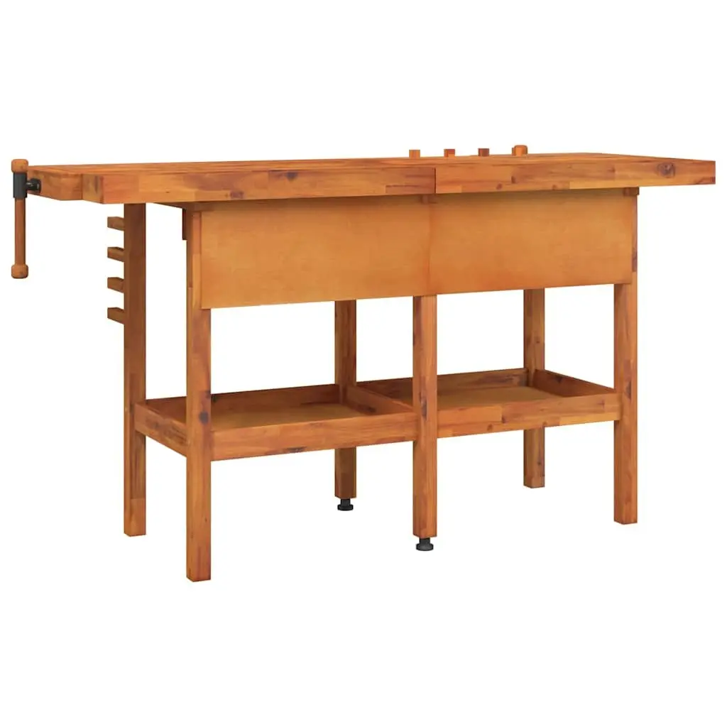 Solid Wood Workbench with Dual Vices and 2 Drawers 162x62x83cm
