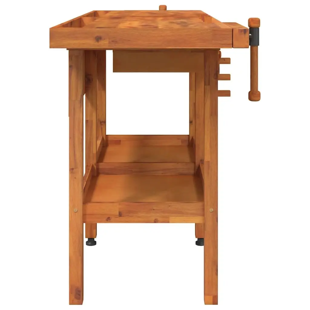 Solid Wood Workbench with Dual Vices and 2 Drawers 162x62x83cm