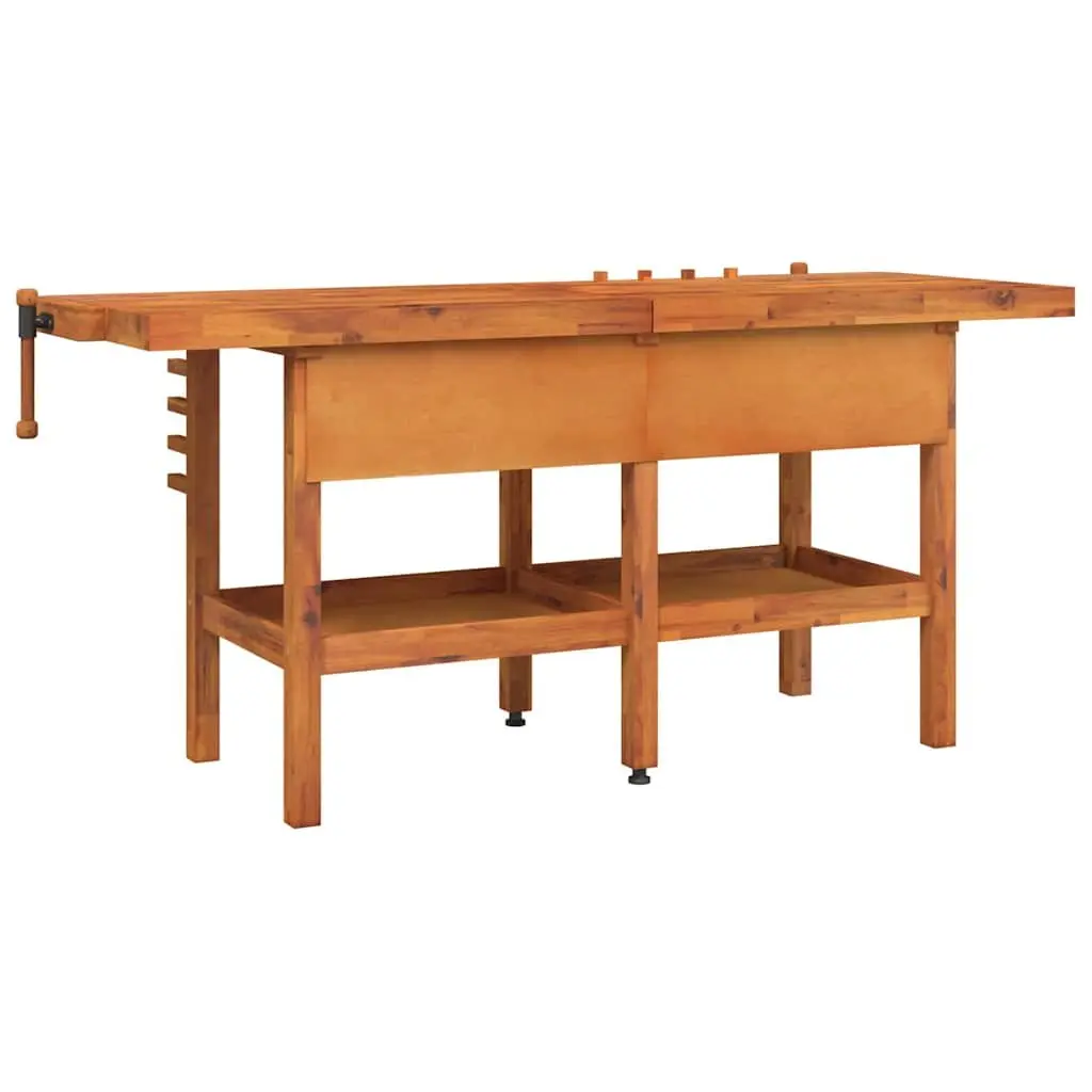 Solid Wood Workbench with Drawers Storage Shelf Double Vice Garage Workshop