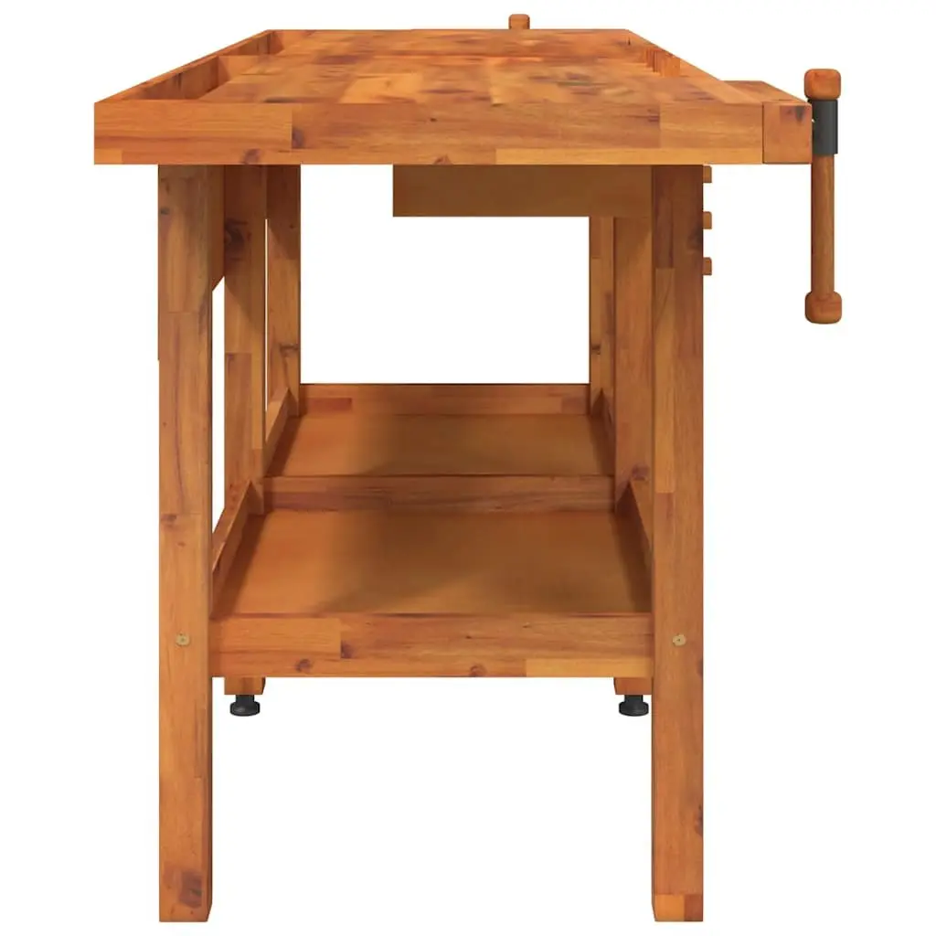 Solid Wood Workbench with Drawers Storage Shelf Double Vice Garage Workshop
