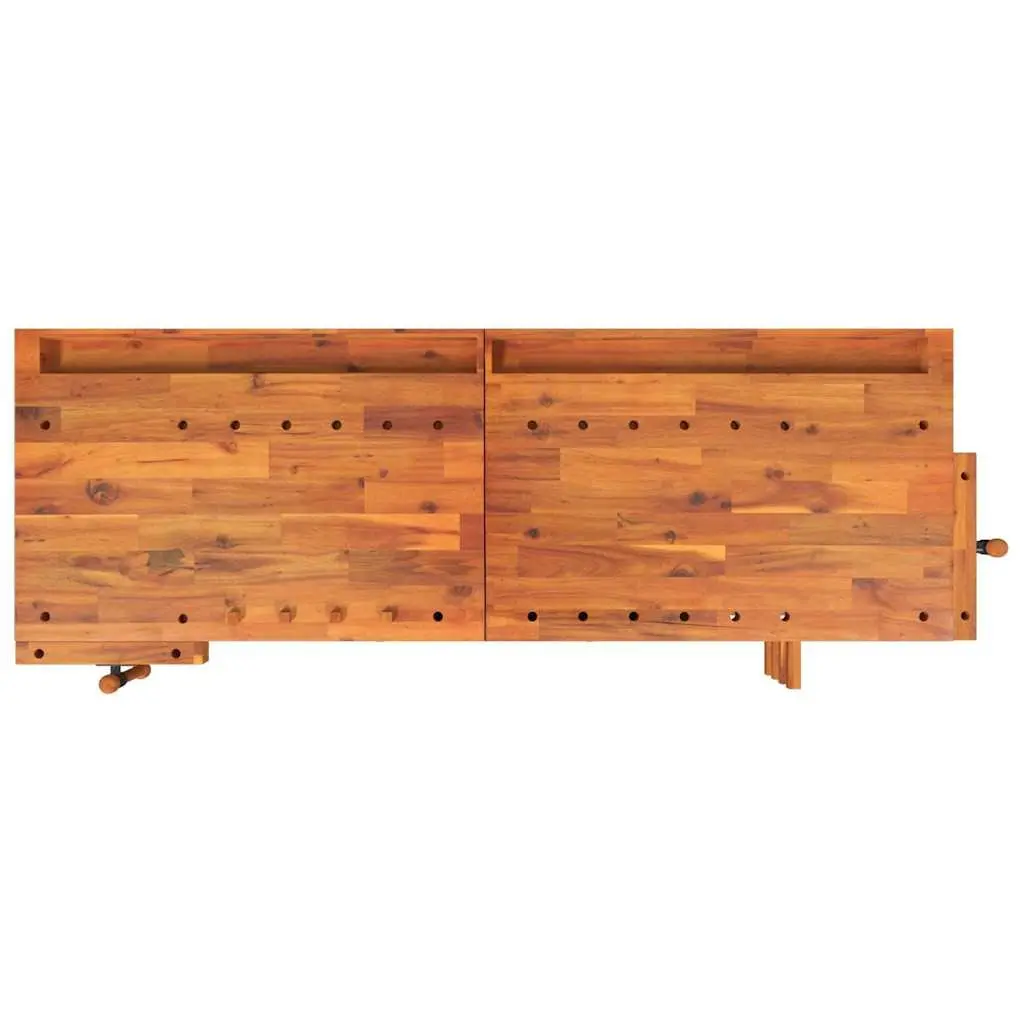 Solid Wood Workbench with Drawers Storage Shelf Double Vice Garage Workshop