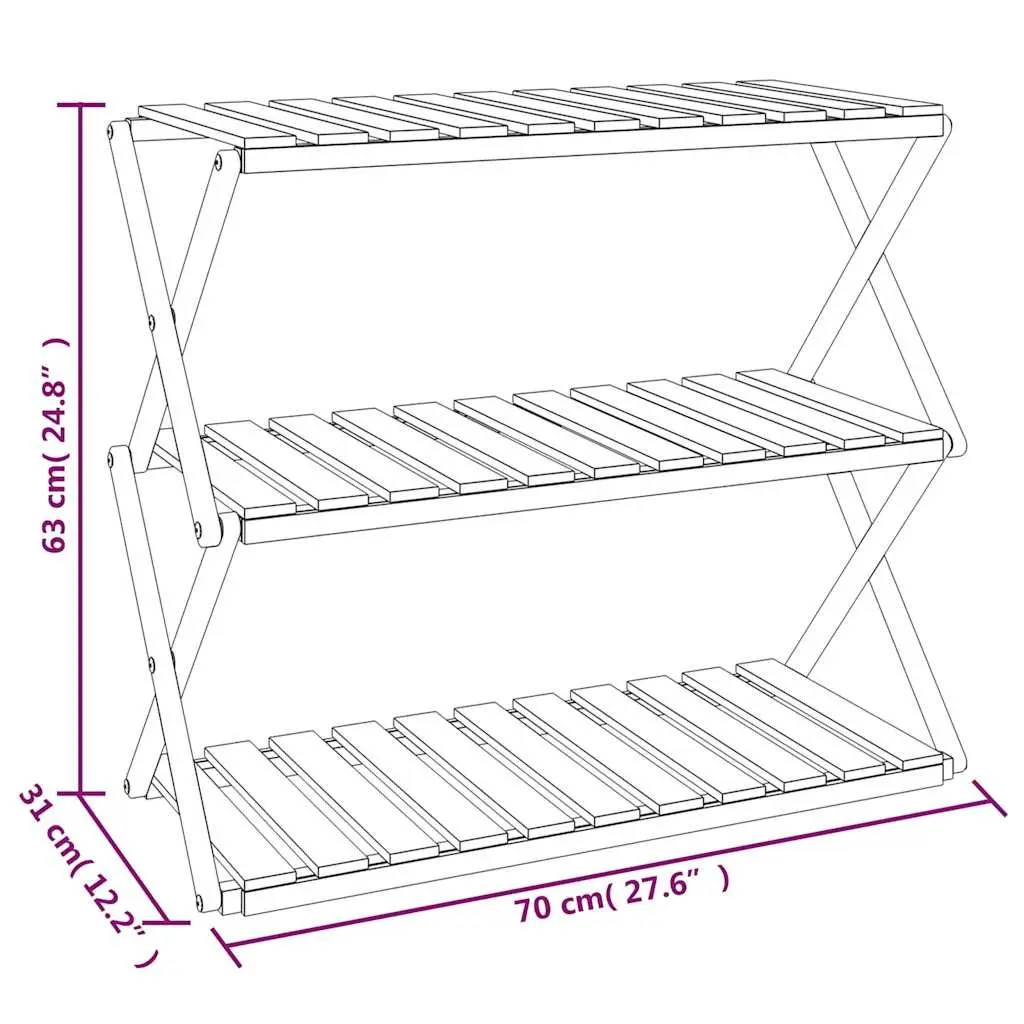 3-Tier Folding Shelf Brown Wooden Standing Bookcase Storage Display Unit